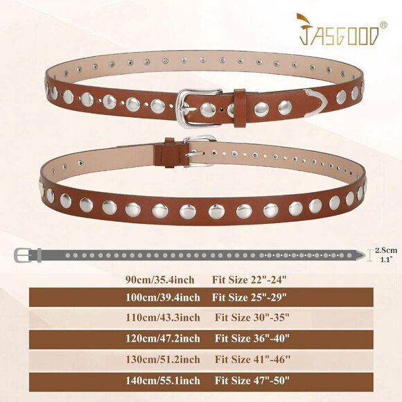 Women\'s Brown Fashion Leather Belt Punk Studded Belt for Jeans Pants Dresses main image 5